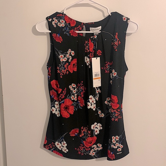 Calvin Klein Tops - Black Floral Sleeveless Calvin Klein Blouse